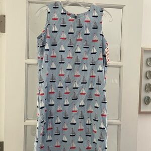 Sailboat Print Sleeveless Dress - Blue
